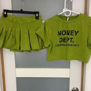 Lime Green Pleated Mini Skirt - Casual Youth Skater Style
